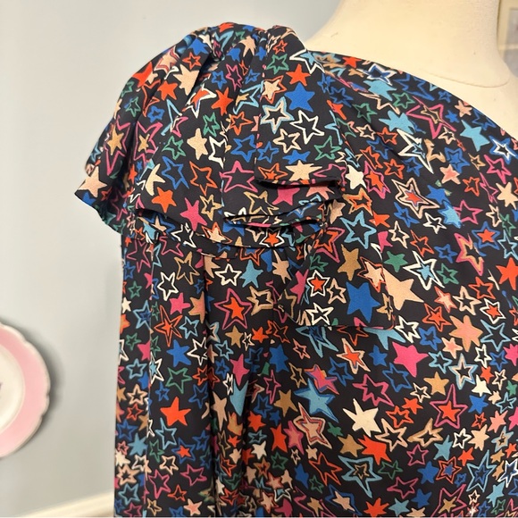 J Crew One-Shoulder Star Print Blouse Size 10 Colorful Party Maximalism - Picture 5 of 10